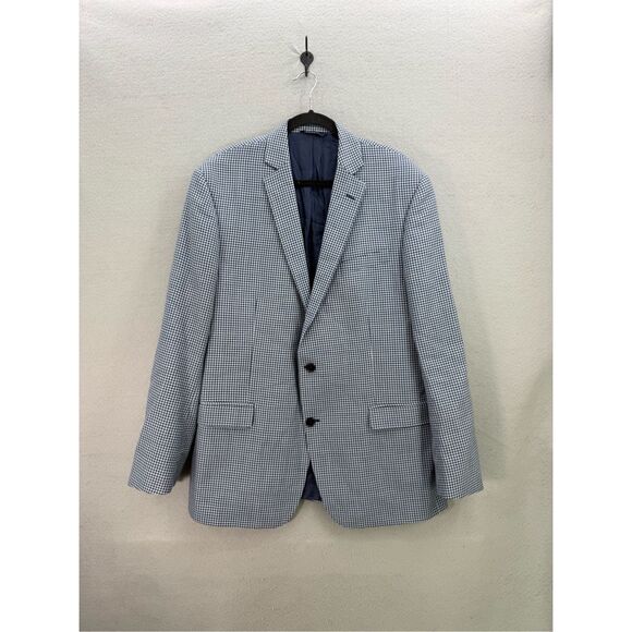 Brooks Brothers Other - Brooks Brothers Mens Blue Check Regent Fit Silk Wool Blend Blazer Jacket Size 46
